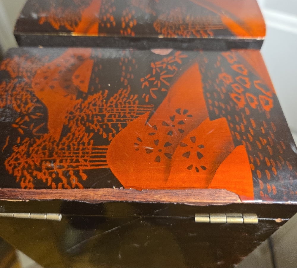 Vintage Japanese Lacquer Asian Spinning Girl Music Box Jewelry Box - Picture 7 of 16